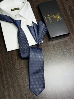 Navy Dotted Turkish Jacquard Tie 7 cm - 7.5cm