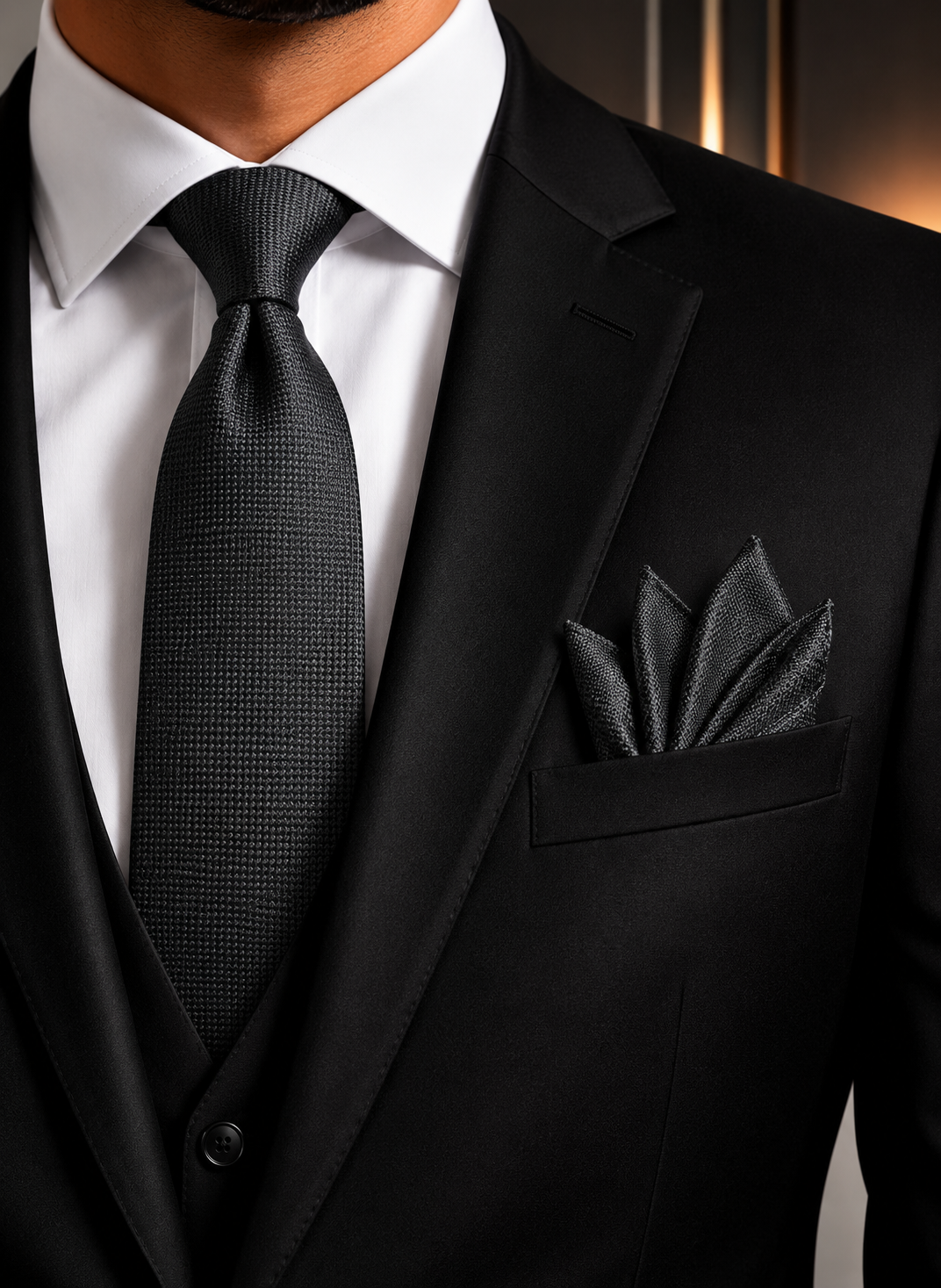 Royal Black Turkish with handkerchief - Tie 7.5 cm