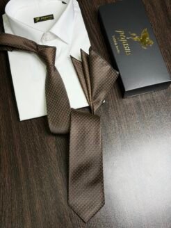 Brown Turkish tie with Handkerchief  - 7.5 cm