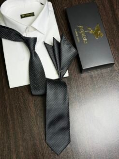 Black Turkish tie with Handkerchief  - 7.5 cm