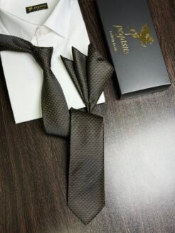 Golden Black Turkish tie with Handkerchief 8.5 cm
