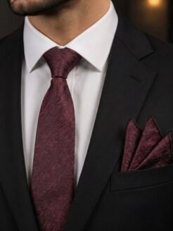 Burgandy Turkish tie with Handkerchief - 8.5 cm