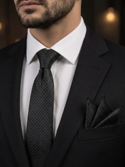 Black Turkish tie with Handkerchief 8.5 cm