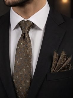 Mocha Turkish tie with Handkerchief 7.5 cm