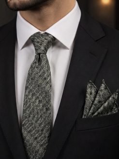 Beige prestige & Black Dotted Turkish Tie with handkerchief 8.5 cm