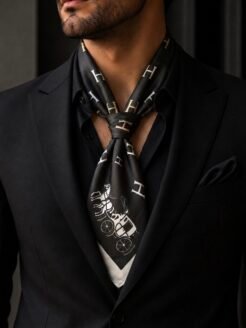Luxury Black & Ivory Equestrian Silk Ascot Scarf