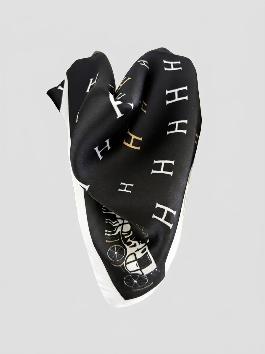Luxury Black & Ivory Equestrian Silk Ascot Scarf - Image 2