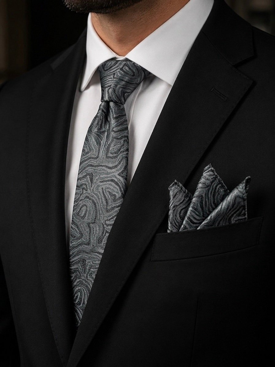 Gray Turkish Tie Set – 7.5 cmIncludes Matching Pocket Square & Luxury Gift Box