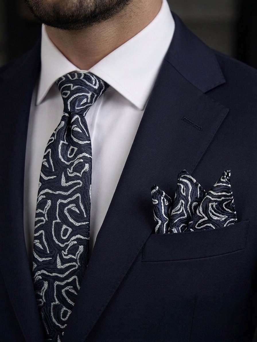 Dark Blue Turkish Tie Set 7.5 cmIncludes Matching Pocket Square & Luxury Gift Box - Image 4