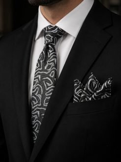 Black & white Turkish Tie Set  7 cmIncludes Matching Pocket Square & Luxury Gift Box