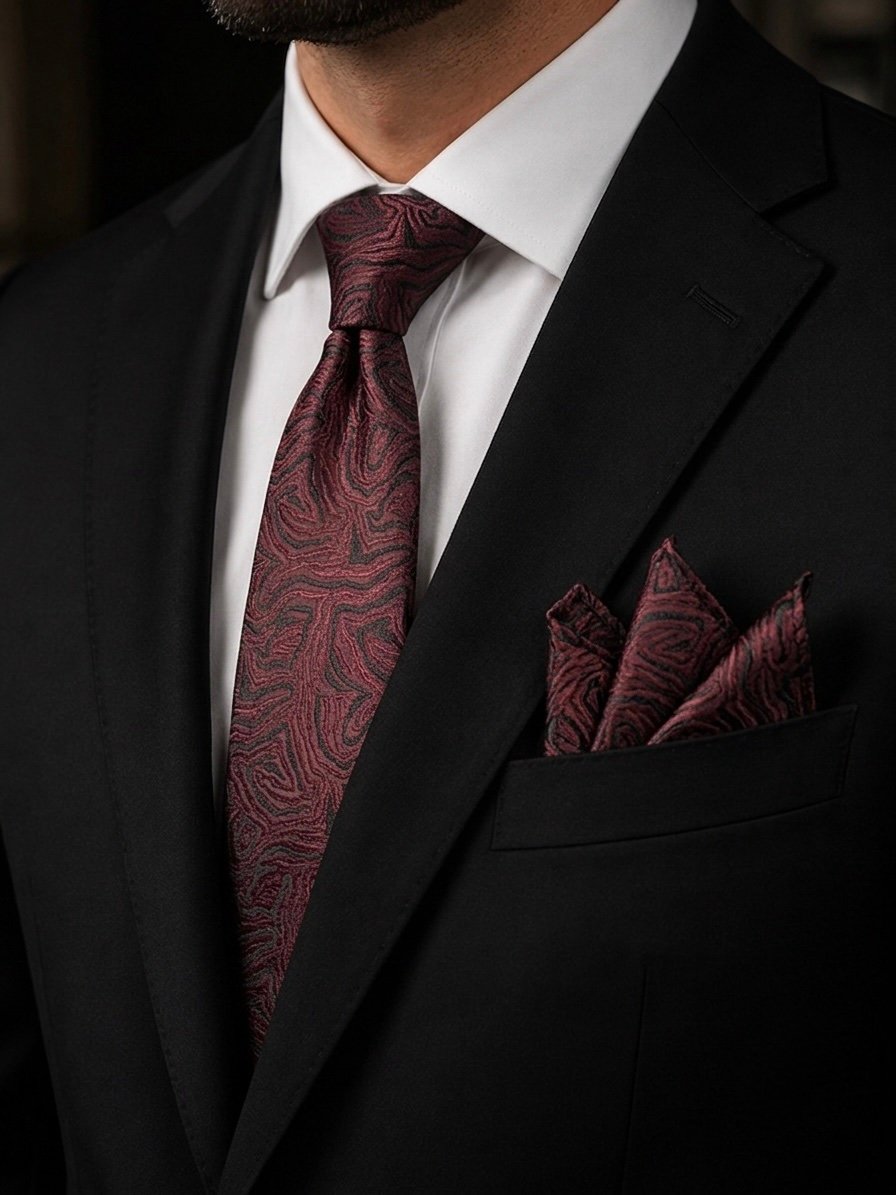 Burgundy Turkish Tie Set – 7.5 cmIncludes Matching Pocket Square & Luxury Gift Box