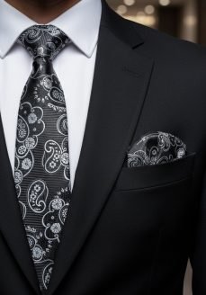 Black Turkish Tie Set  – 7.5 cmIncludes Matching Pocket Square & Luxury Gift Box