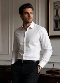 01- Premium white Cotton  Classic Slim fit Shirt  - Includes Luxury Gift Box