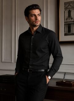 14- Premium Black Cotton Classic Slim fit Shirt - Includes Luxury Gift Box