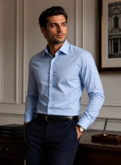 02- Premium Light Blue Cotton Classic Slim fit Shirt - Includes Luxury Gift Box