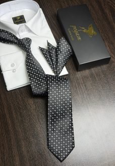 Black Turkish Tie Set  – 7.5 cmIncludes Matching Pocket Square & Luxury Gift Box