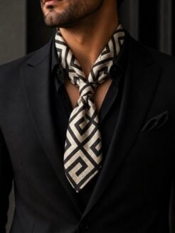 Luxury Black & Ivory Silk Ascot Scarf