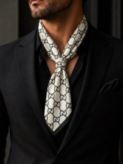 Luxury Black & white Silk Ascot Scarf