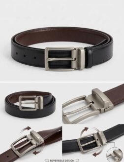Premium Genuine Leather Double-Faced Belt – Black & Brown