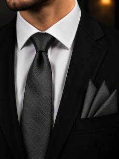 Black Turkish tie with handkerchief - 8.5