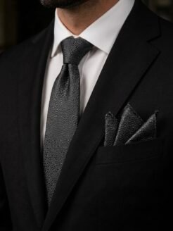02- Luxury Dark Black Micro-Texture Turkish Tie Set 7.5 cm

Includes Matching Pocket Square & Luxury Gift Box