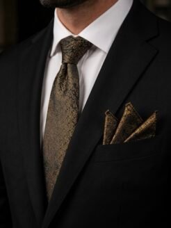05-  Black & Gold Turkish Tie Set 7.5 cm

Includes Matching Pocket Square & Luxury Gift Box